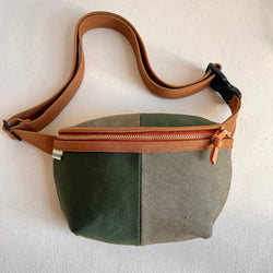 color block fanny bag, forest and muted olive