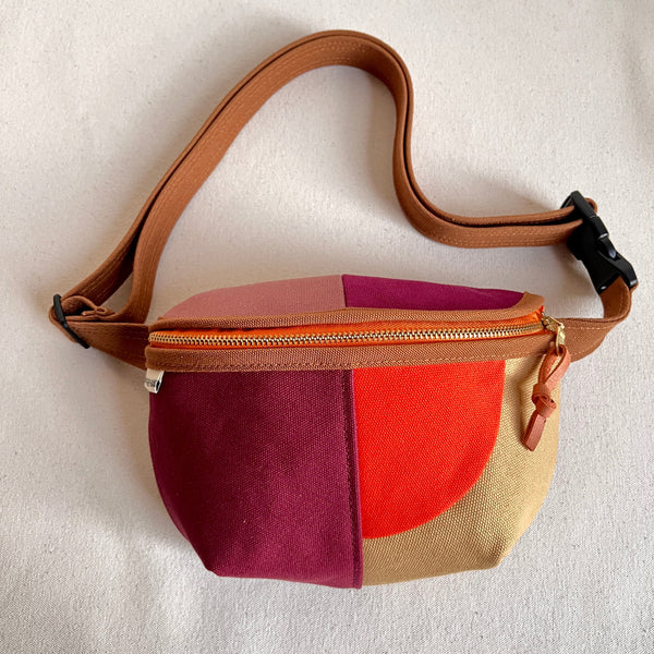 color block fanny bag, caramel/wine/honey/tangerine